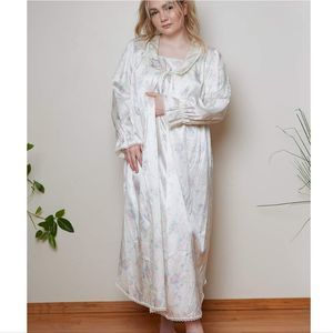 Vintage 70s 80s French Maid Satin Floral Nursing Nightgown